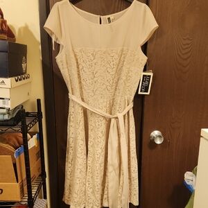 Julian Taylor Beige Lace Midi Dress